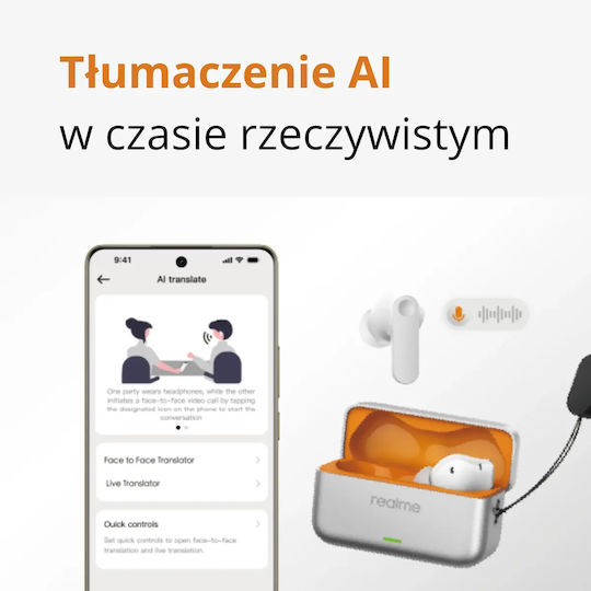 Realme Buds T500 Pro Bluetooth Handsfree Ακουστικά με Αντοχή στον Ιδρώτα και Θήκη Φόρτισης Silver-White