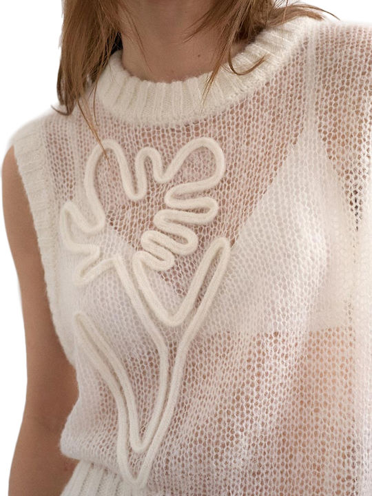 Bluza Damă Fără Mâneci Pulover Floral Ecru