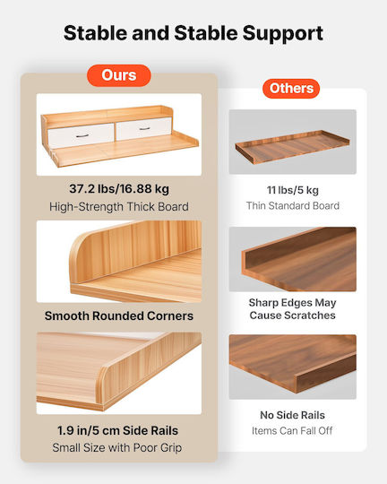 Vevor Wooden Bathtub Shelf With 2 Beige Shelves