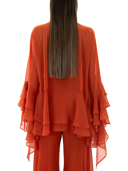 Zoya Women's Blouse with Mesh Orange