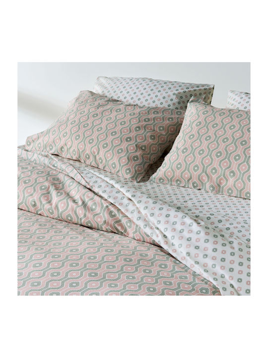 Kentia Trubi Set Single Cotton Coverlet Green Pink 160x240cm