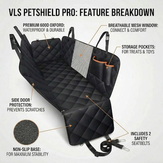 VSL Sports PetShield Pro Wasserdicht Sitzbezug Autozubehör für Hunde 140x209cm Schwarz