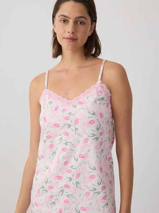 Minerva Summer Women's Nightgown Ecru-Pink Tulips