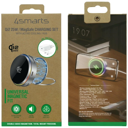 4Smarts Qi2 Wireless Charger 25W Power Delivery Gray Magsafe Charger Set With Cooling RGB