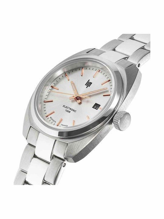 Lip Watches General De Gaulle Men's Battery Watch with Silver Metal Bracelet
