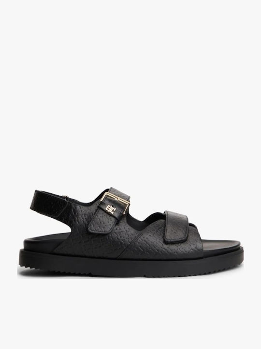 Δερμάτινα Γυναικεία Σανδάλια Flatforms Μαύρα