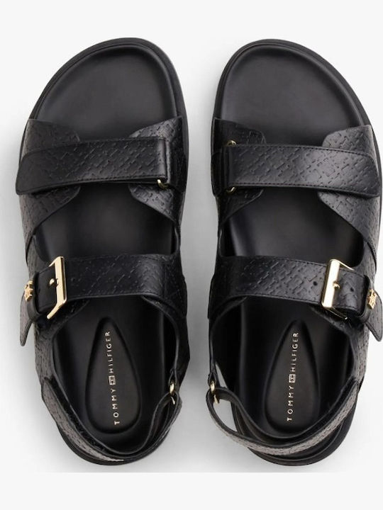 Δερμάτινα Γυναικεία Σανδάλια Flatforms Μαύρα