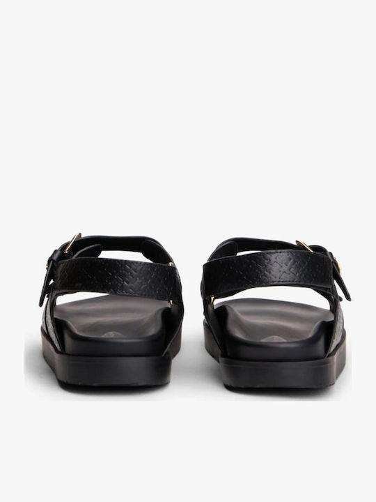 Δερμάτινα Γυναικεία Σανδάλια Flatforms Μαύρα