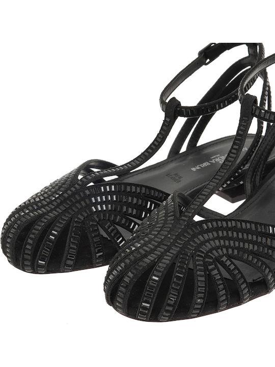 Women's Flat Sandals Black W47008311A93-BLACK D240G-06 Fab With Black Stones