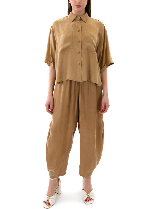 Zoya Pants Women's High Rise Fabric Trousers with Rubber Band Gold Zoya Pants Women's High Rise Fabric Trousers with Rubber Band Gold