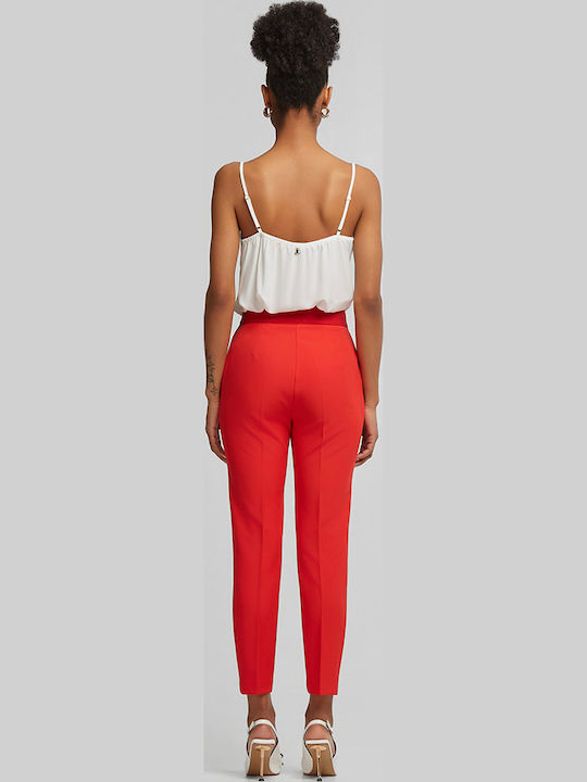 Women's Fabric Trousers with Rubber Band in Slim Fit Red