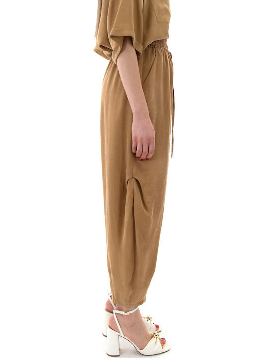 Pants Women's High Rise Fabric Trousers with Rubber Band Gold