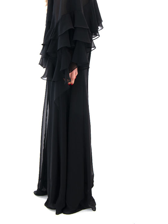Zoya Pantaloni Dama High Rise Pantaloni Largi În Linie Wide Negri