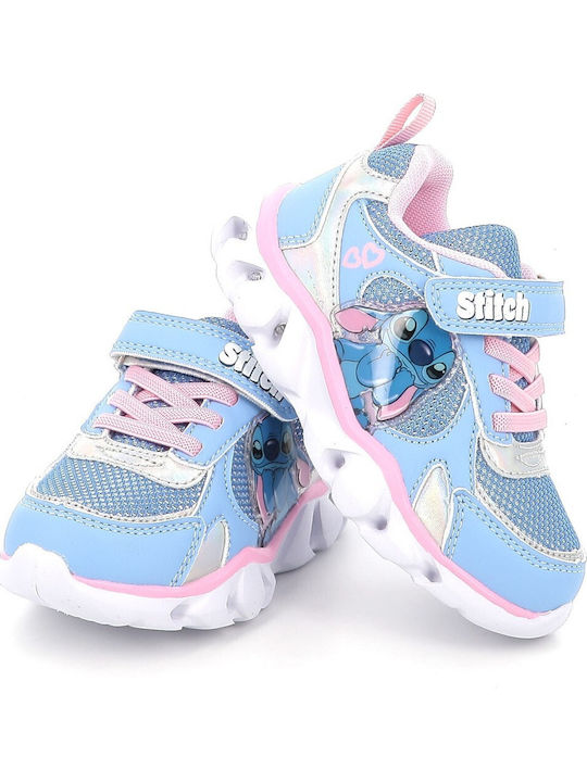 Stitch Stitch Kids Sneakers with Hoop & Loop Closure and Lights Light Blue