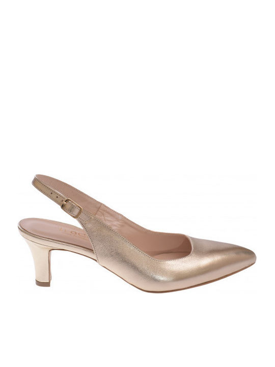 Leather Heels with Medium Heel Gold