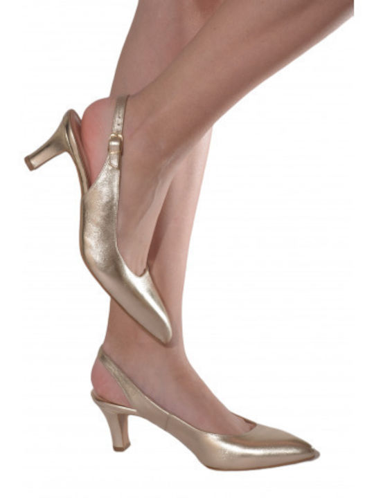 Leather Heels with Medium Heel Gold
