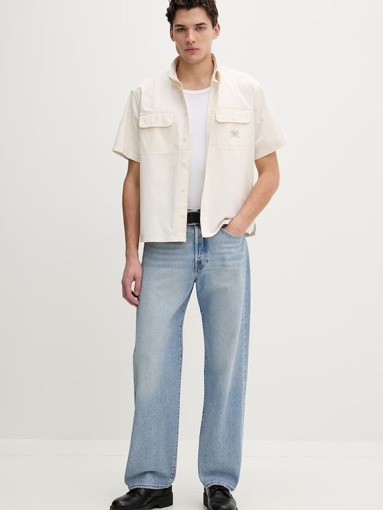 Cropped Mâneca Scurtă Cămașă Denim Ecru