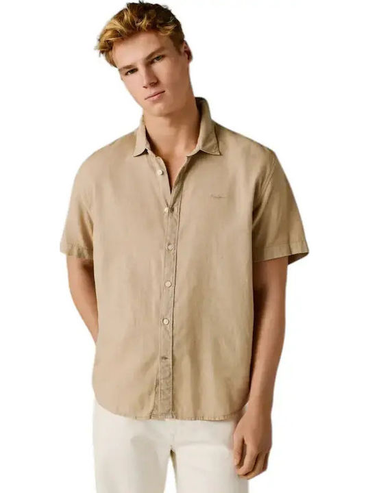 Percy Short Sleeve Shirt in Regular Fit Beige