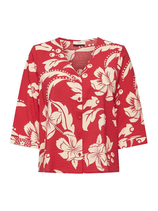 Cămașă De Damă Cu Mânecă Lungă Roșie Floral