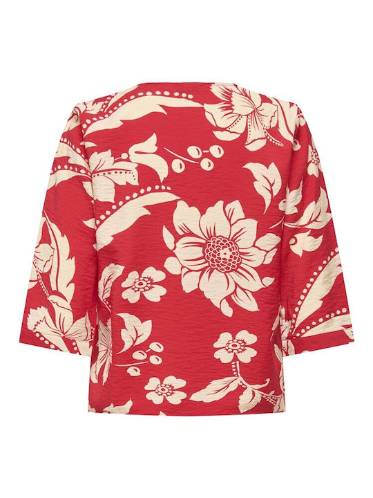 Cămașă De Damă Cu Mânecă Lungă Roșie Floral