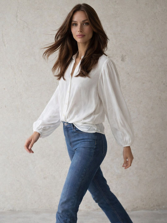 Long Sleeve Women's Denim Shirt Ecru