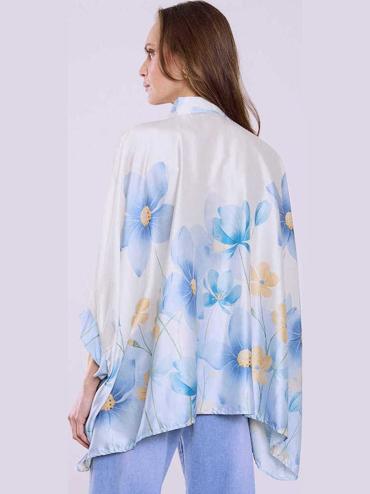 Celestino Γυναικεία Πουκαμίσα Oversized Floral Loose Fit Γαλάζιο