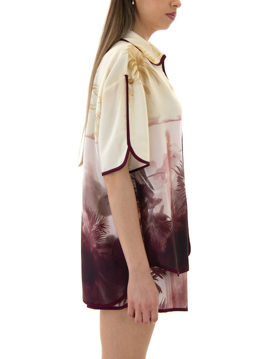 Shirt Short Sleeve Women's Satin Shirt Yellow