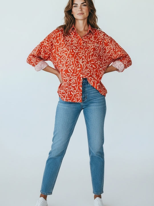 Long Sleeve Women's Silky Shirt Red