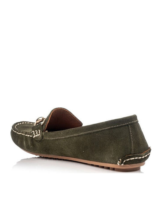 Leather Women's Loafers in Khaki Colour