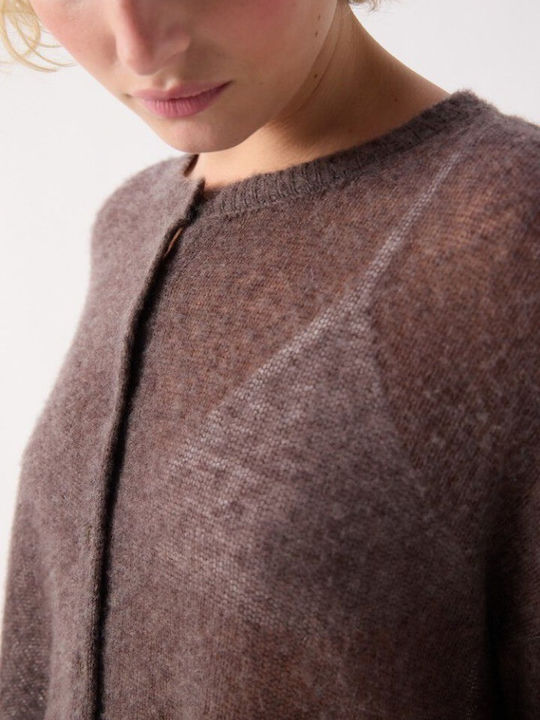 Women's Knitted Cardigan with Buttons Brown