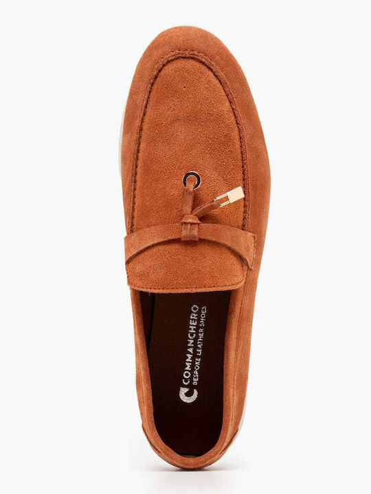 Leather Women's Loafers In Orange Colour