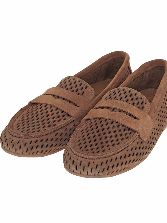 Leather Women's Loafers in Tabac Brown Color