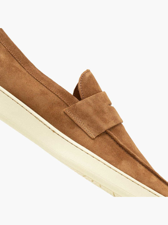 Leather Men's Loafers In Tabac Brown Color