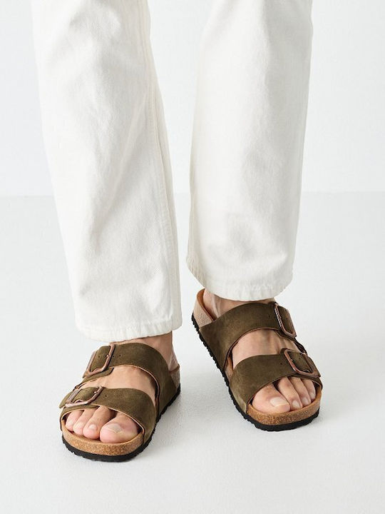 Leather Men's Sandals in Green Colour