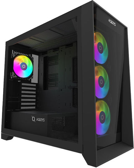 Aqirys XO-1 Gaming Middle Tower Carcasă PC cu Panou Lateral și Iluminare ARGB Neagră
