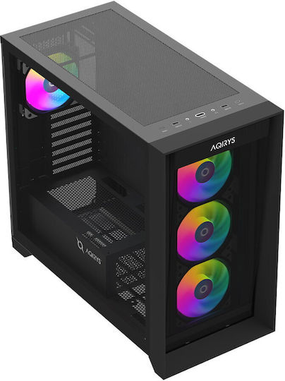 Aqirys XO-1 Gaming Middle Tower Carcasă PC cu Panou Lateral și Iluminare ARGB Neagră