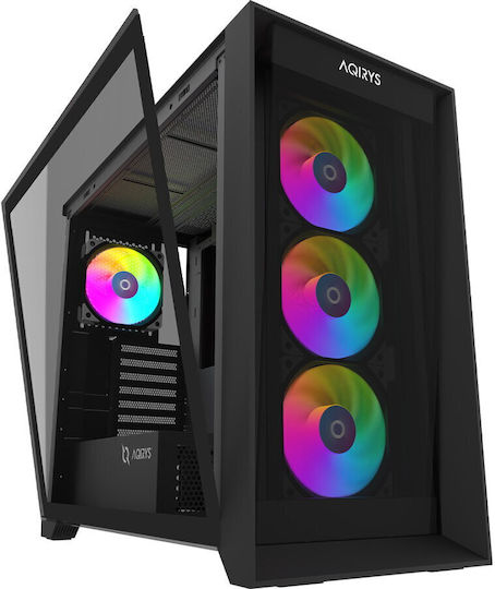 Aqirys XO-1 Gaming Middle Tower Carcasă PC cu Panou Lateral și Iluminare ARGB Neagră