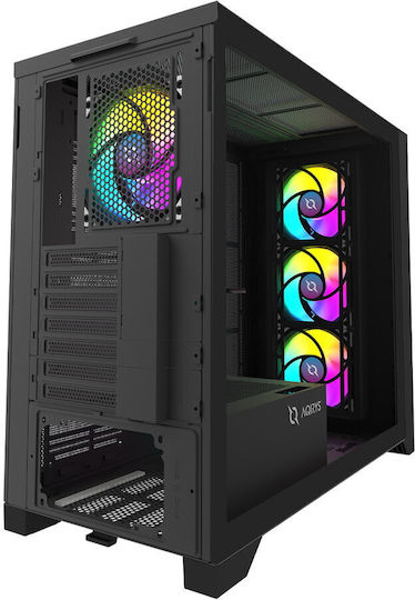 Aqirys XO-1 Gaming Middle Tower Carcasă PC cu Panou Lateral și Iluminare ARGB Neagră