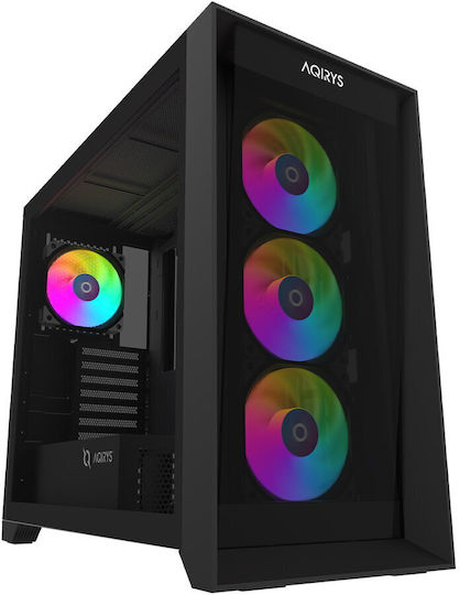 Aqirys XO-1 Gaming Middle Tower Carcasă PC cu Panou Lateral și Iluminare ARGB Neagră