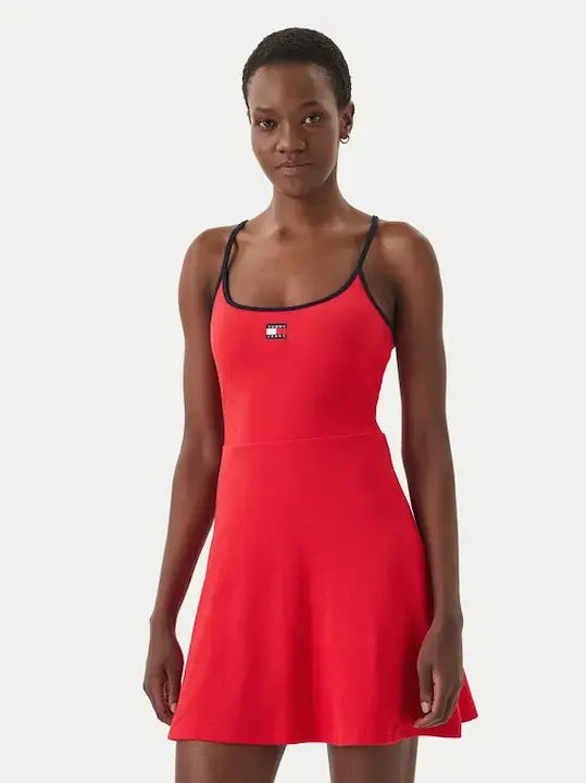 Summer Mini Athletic Dress with Spaghetti Straps Red
