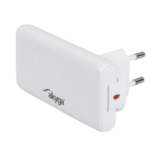 Akyga GaN Wireless Charger with 2 USB-C Ports 65W Power Delivery Quick Charge 3.0 Quick Charge 4+ White (AK-CH-32)