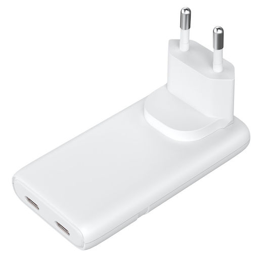 Akyga GaN Wireless Charger with 2 USB-C Ports 65W Power Delivery Quick Charge 3.0 Quick Charge 4+ White (AK-CH-32)