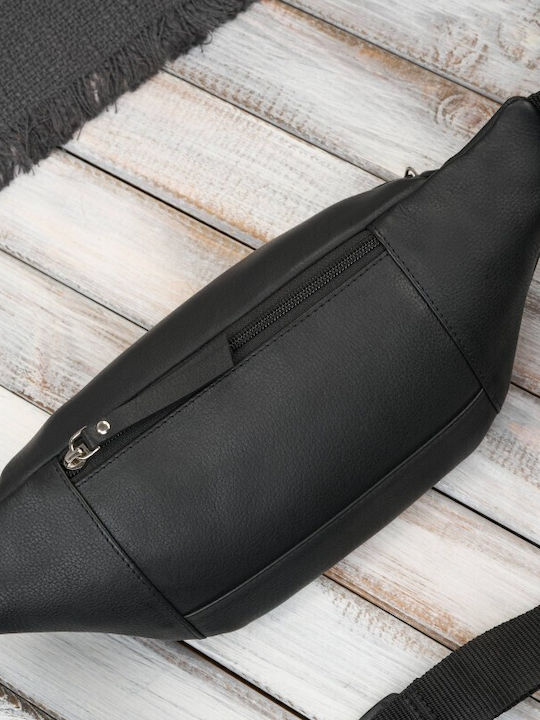 Men's Leather Belt Bum Bag Black