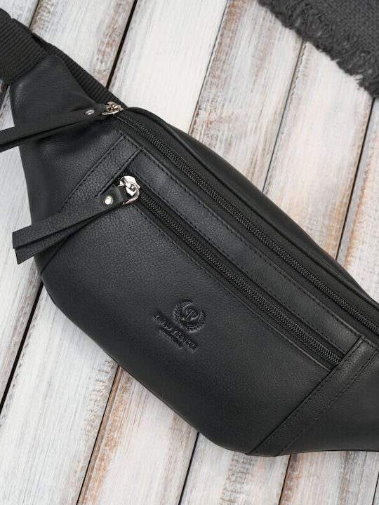 Men's Leather Belt Bum Bag Black