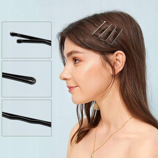 Schwarze Metall Haarspangen Damen Rippendesign Ball Tip 48 Stück