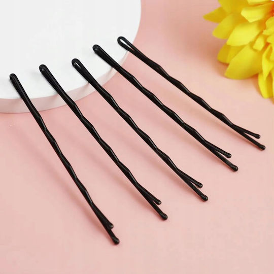 Schwarze Metall Haarspangen Damen Rippendesign Ball Tip 48 Stück