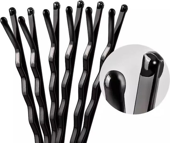 Schwarze Metall Haarspangen Damen Rippendesign Ball Tip 48 Stück