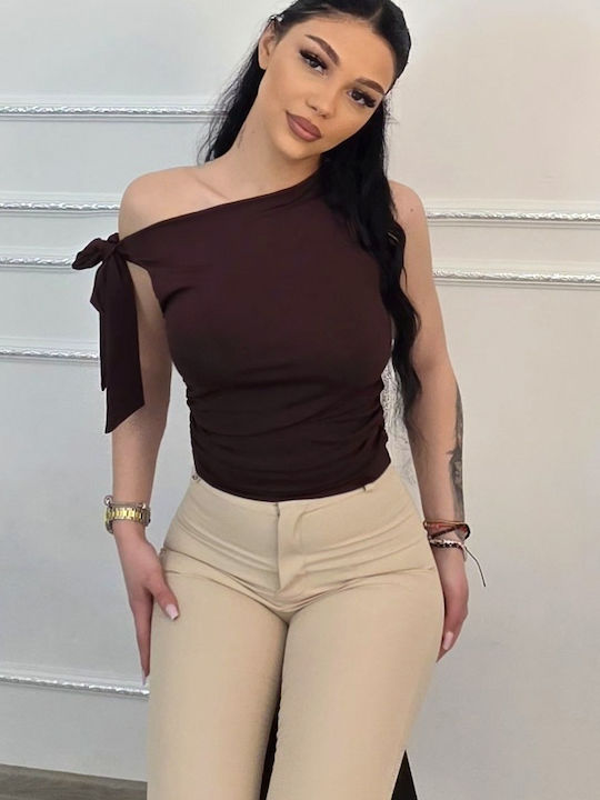 Bluza Damă De Vară Fără Mâneci Maro