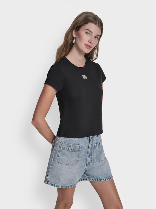 Women's Cotton Short Sleeve Black Blouse