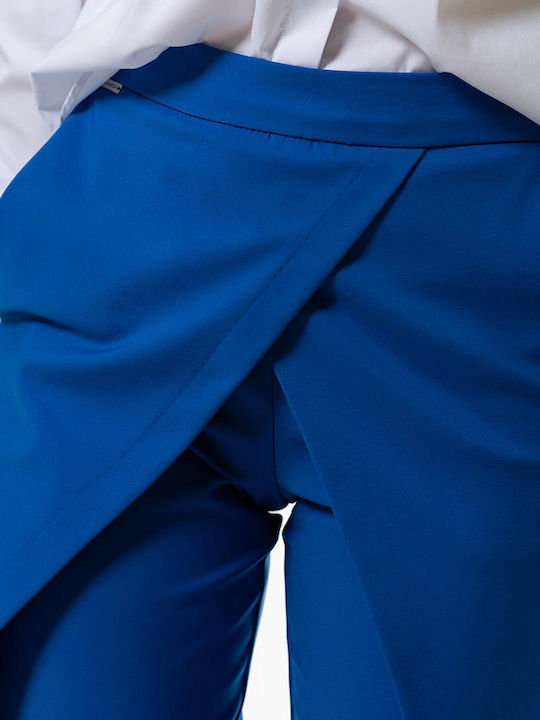 Pantaloni Dama Din Țesătură Cu Linie Tapered Cu Dungi Albăstrui